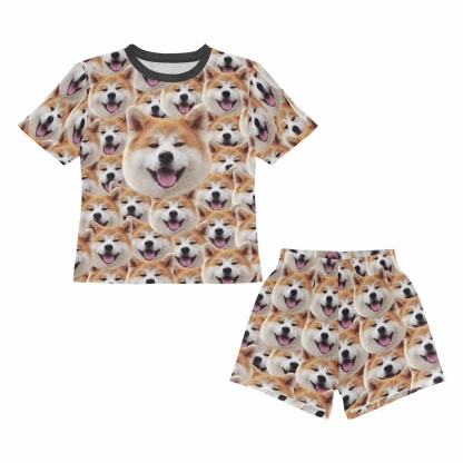 FacePajamas Pajamas [Special Sale] Big Boy Pajamas Custom Pet Face Pajama Set Cute Dog Kid's Short Sleeve Sleepwear For Boys 8-15Y