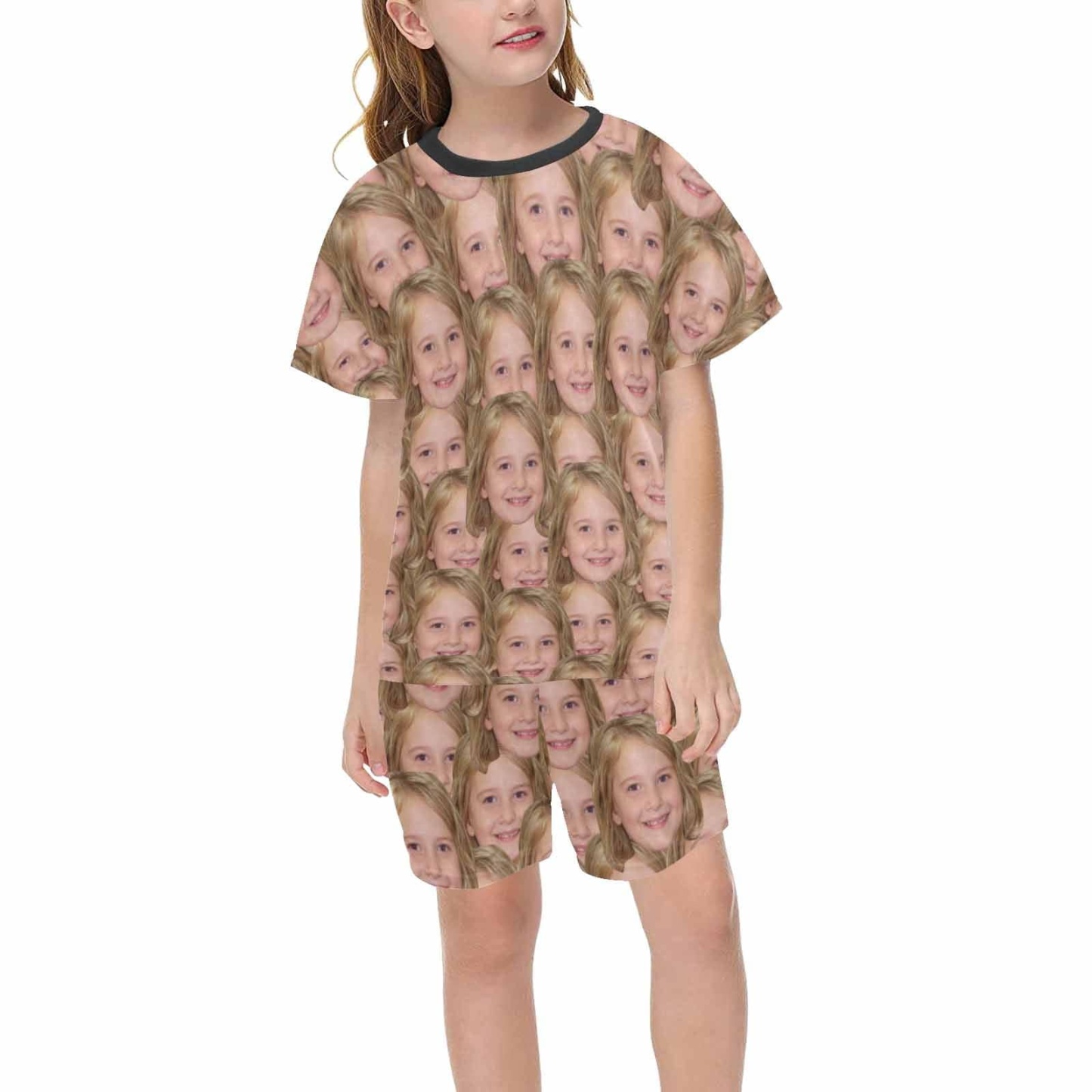 FacePajamas Pajamas #Holiday Special Pajamas #Father's Day #Parent Child Clothing-Custom Face Seamless Crew Neck Short Pajama Set For Holiday Gift