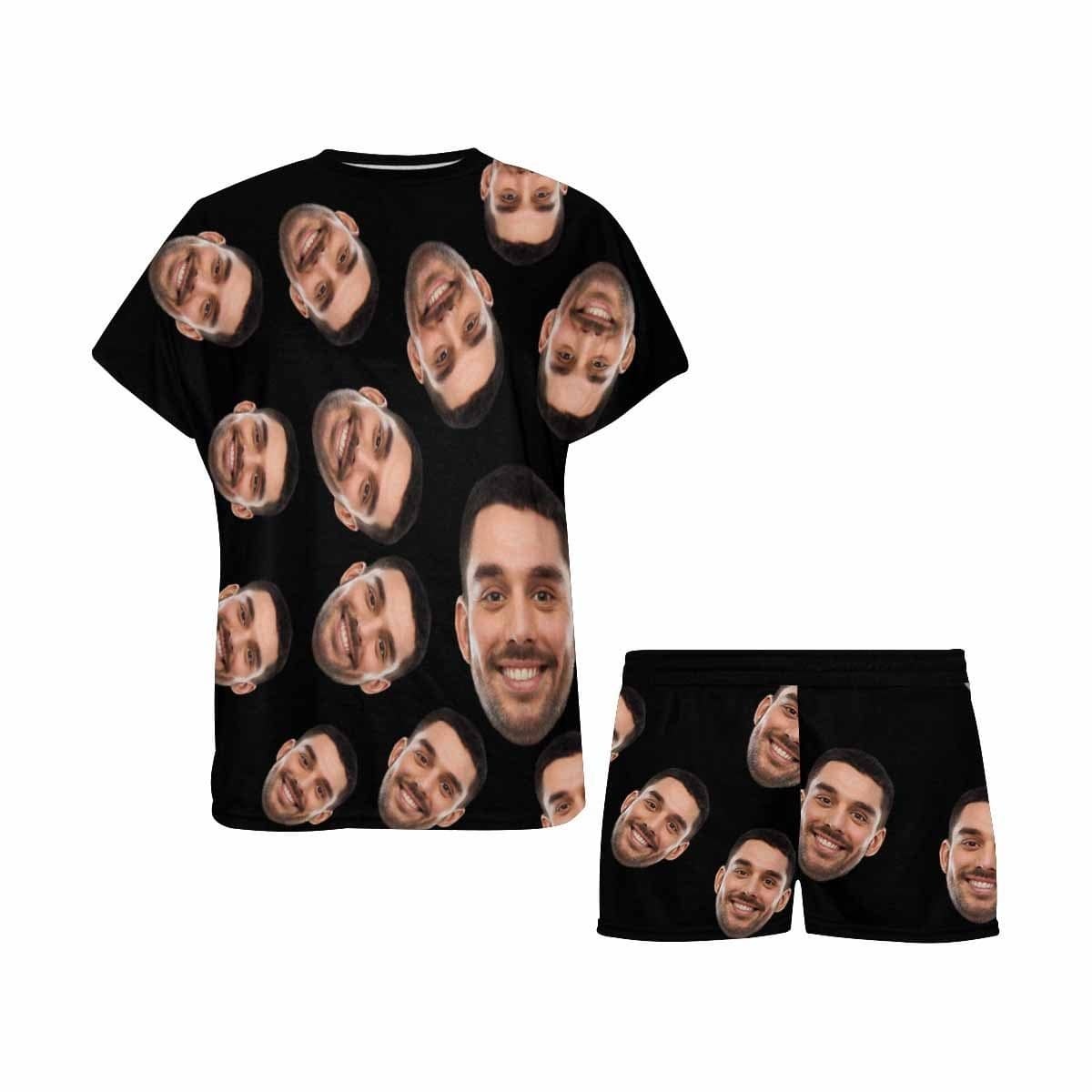 FacePajamas Pajama [Special Sale] Custom Black Pajamas Boyfriend Face Sleepwear Personalized Women's Short Crew Neck Pajama Set