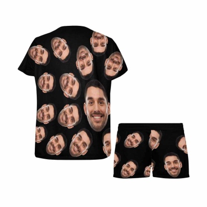 FacePajamas Pajama [Special Sale] Custom Black Pajamas Boyfriend Face Sleepwear Personalized Women's Short Crew Neck Pajama Set