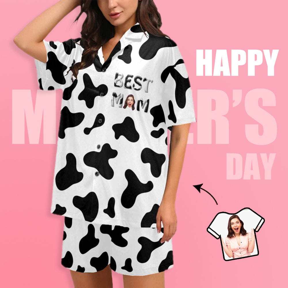 FacePajamas Pajama [Special Sale] Custom Face Best MOM Women's V-Neck Short Pajama Set Mother's Day & Birthday Gift