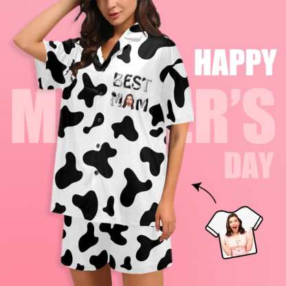FacePajamas Pajama [Special Sale] Custom Face Best MOM Women's V-Neck Short Pajama Set Mother's Day & Birthday Gift