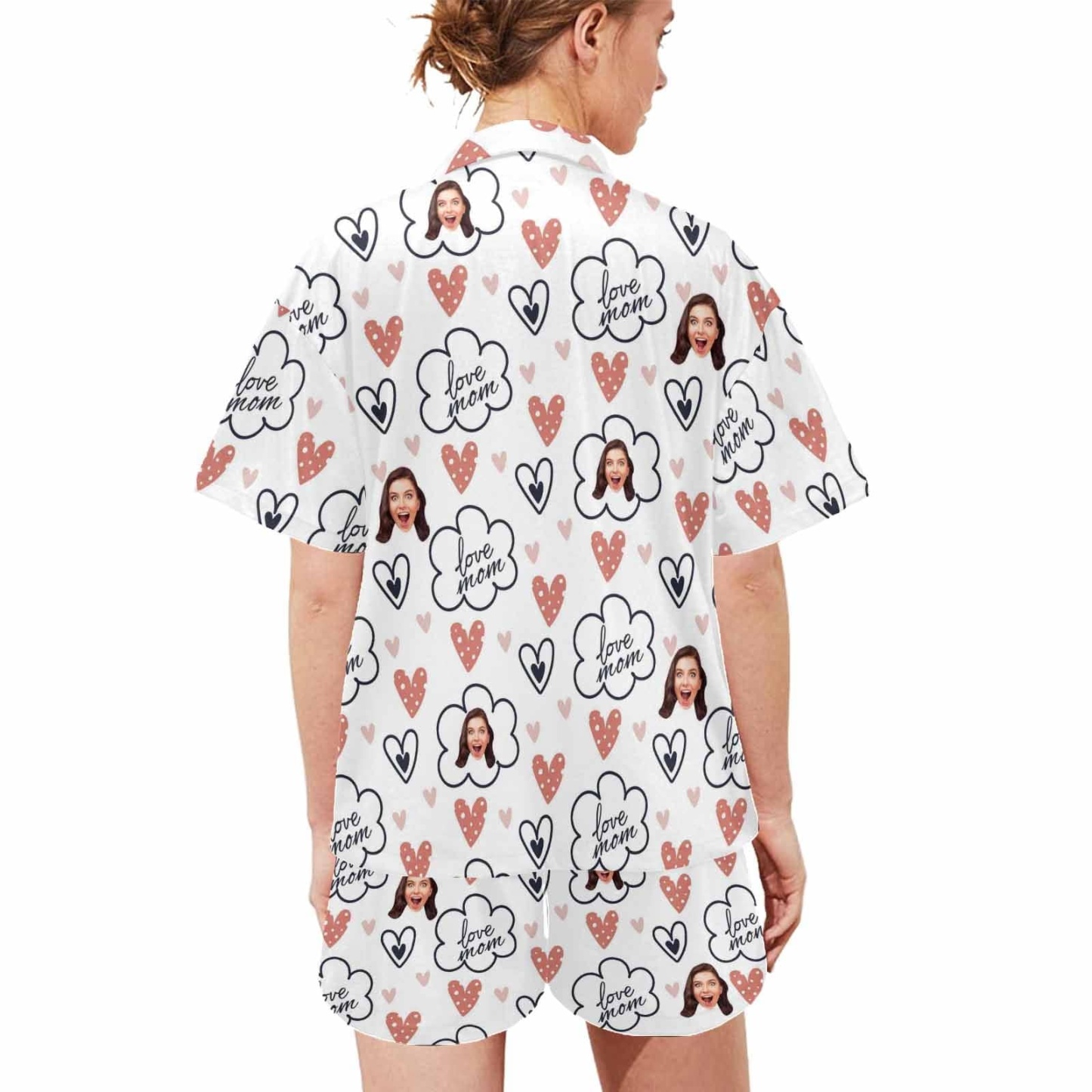 FacePajamas Pajama [Special Sale] Custom Face Love MOM Women's V-Neck Short Pajama Set Mother's Day & Birthday Gift