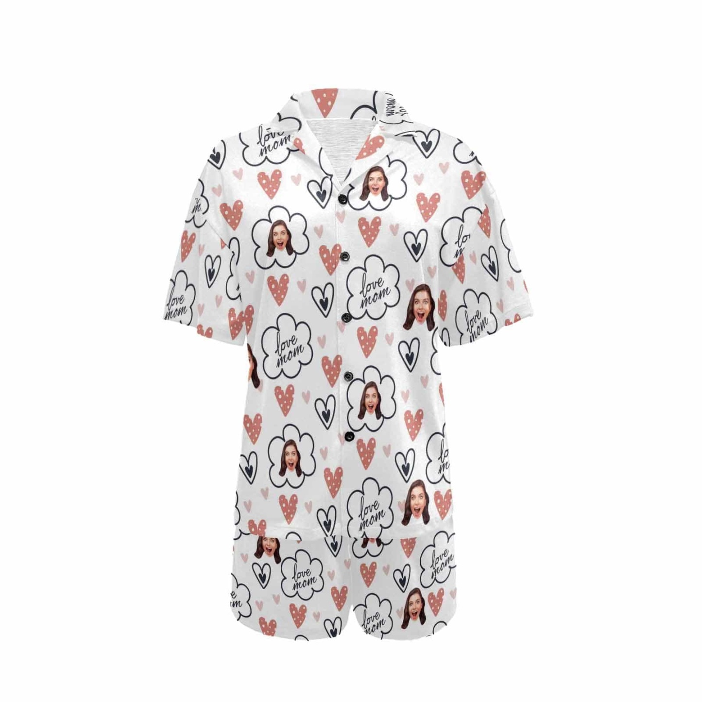 FacePajamas Pajama [Special Sale] Custom Face Love MOM Women's V-Neck Short Pajama Set Mother's Day & Birthday Gift