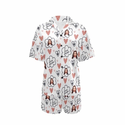 FacePajamas Pajama [Special Sale] Custom Face Love MOM Women's V-Neck Short Pajama Set Mother's Day & Birthday Gift