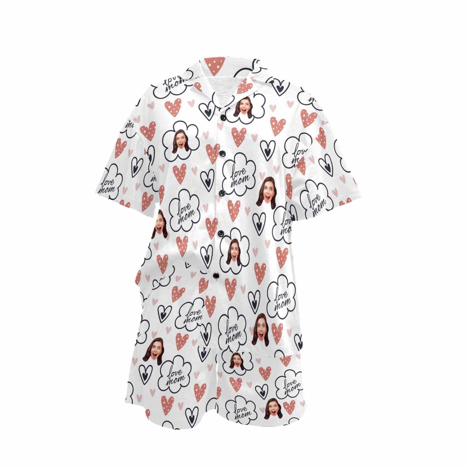 FacePajamas Pajama [Special Sale] Custom Face Love MOM Women's V-Neck Short Pajama Set Mother's Day & Birthday Gift