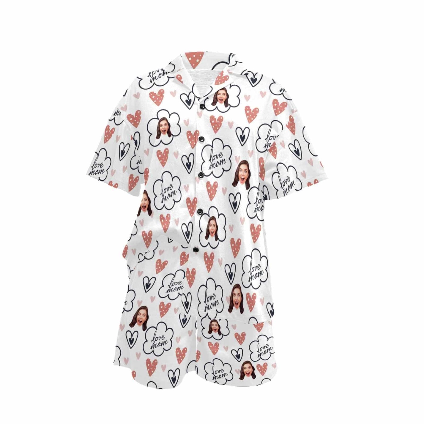 FacePajamas Pajama [Special Sale] Custom Face Love MOM Women's V-Neck Short Pajama Set Mother's Day & Birthday Gift