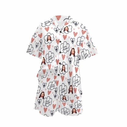 FacePajamas Pajama [Special Sale] Custom Face Love MOM Women's V-Neck Short Pajama Set Mother's Day & Birthday Gift