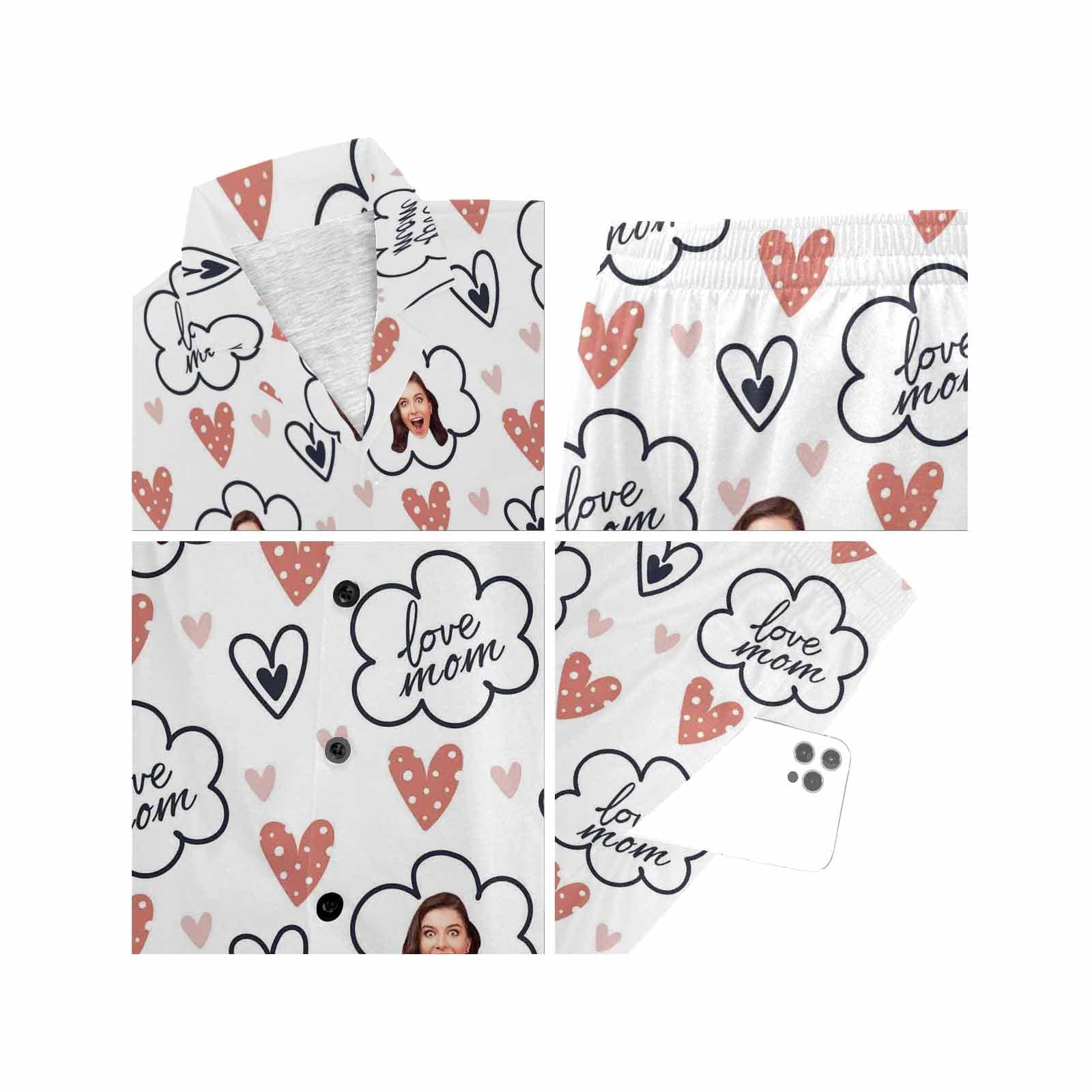 FacePajamas Pajama [Special Sale] Custom Face Love MOM Women's V-Neck Short Pajama Set Mother's Day & Birthday Gift