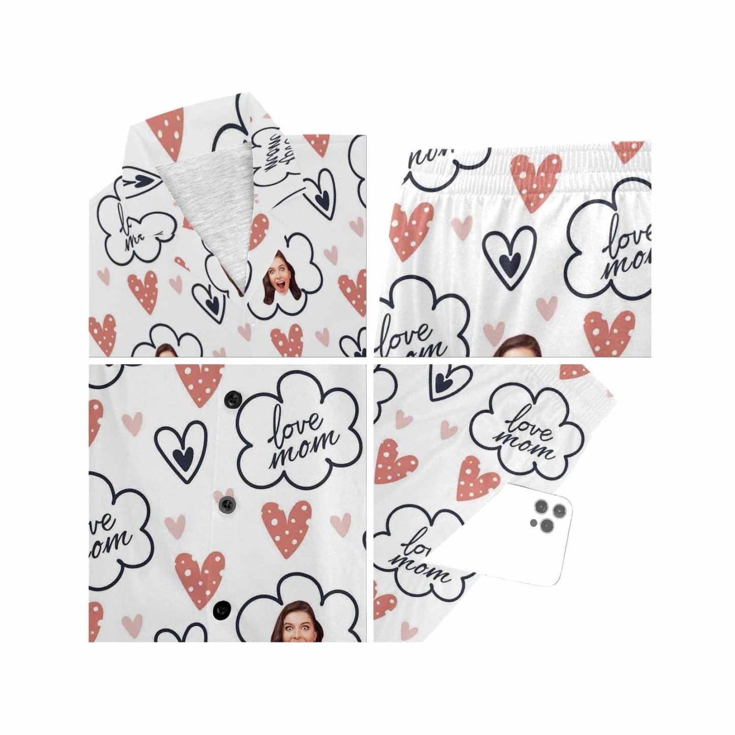 FacePajamas Pajama [Special Sale] Custom Face Love MOM Women's V-Neck Short Pajama Set Mother's Day & Birthday Gift