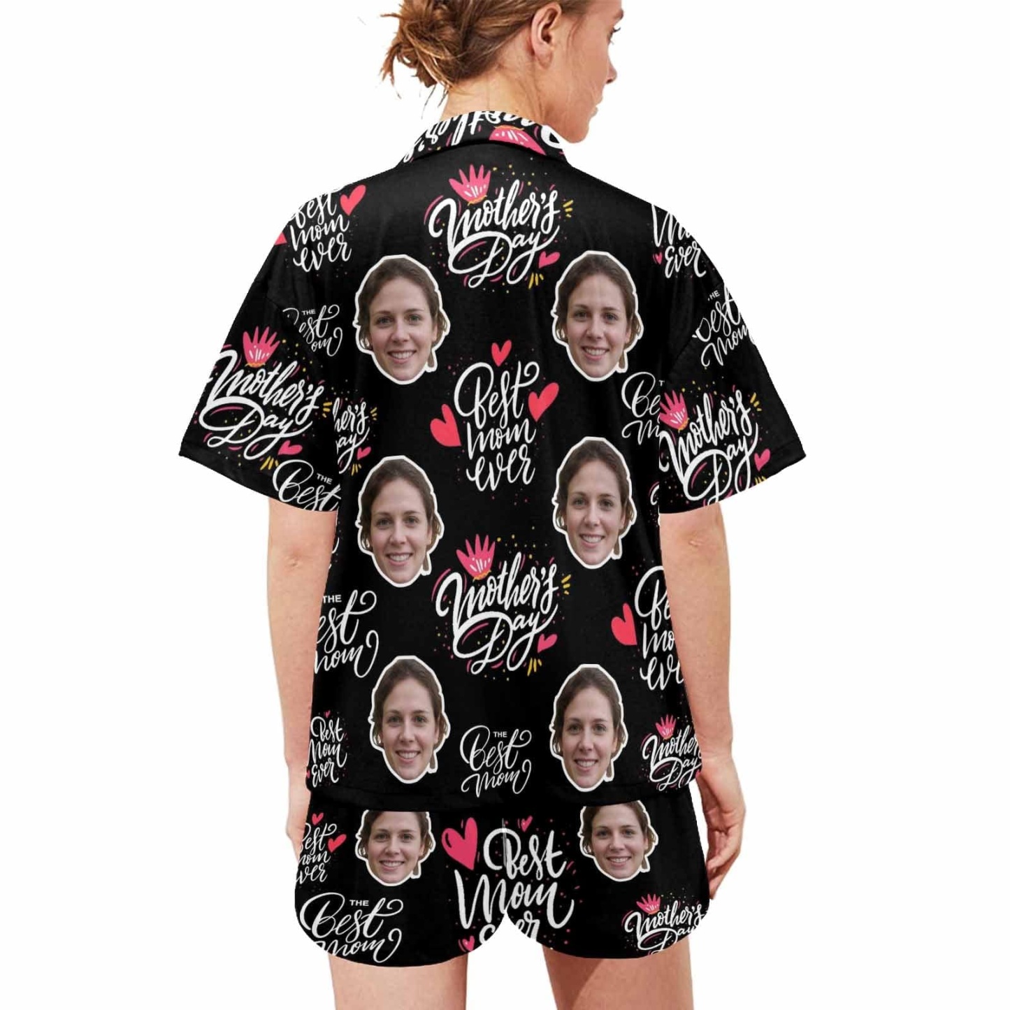 FacePajamas Pajama [Special Sale] Custom Face Love MOM Women's V-Neck Short Pajama Set Mother's Day & Birthday Gift