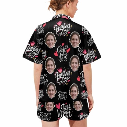 FacePajamas Pajama [Special Sale] Custom Face Love MOM Women's V-Neck Short Pajama Set Mother's Day & Birthday Gift