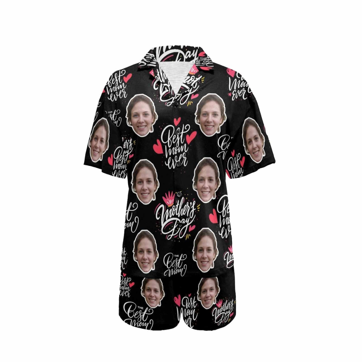 FacePajamas Pajama [Special Sale] Custom Face Love MOM Women's V-Neck Short Pajama Set Mother's Day & Birthday Gift