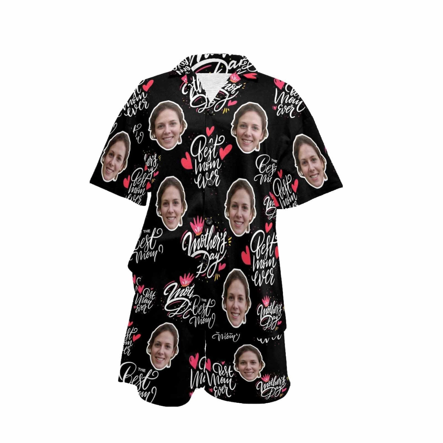 FacePajamas Pajama [Special Sale] Custom Face Love MOM Women's V-Neck Short Pajama Set Mother's Day & Birthday Gift