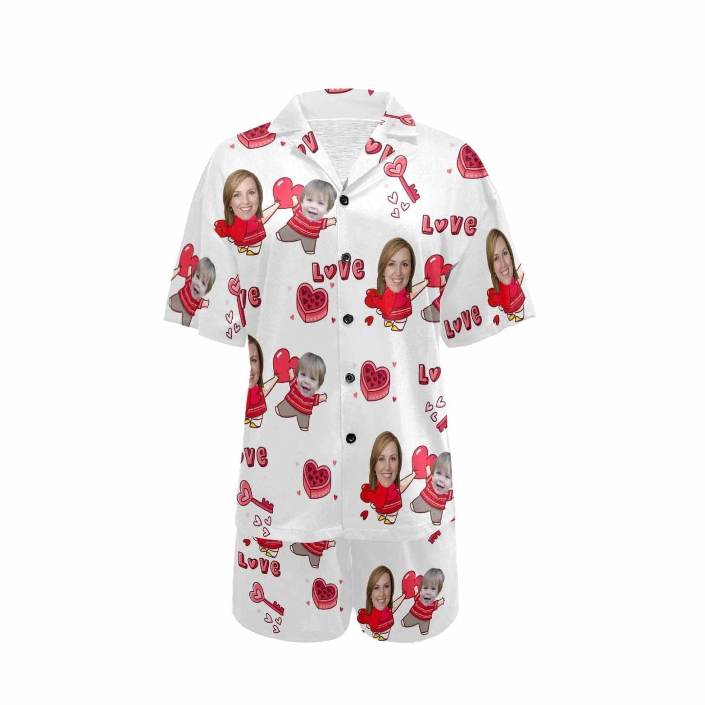 FacePajamas Pajama [Special Sale] Custom Face Pajamas Love MOM&BABY Sleepwear Personalized Women's V-Neck Short Pajama Set Mother's Day & Birthday Gift