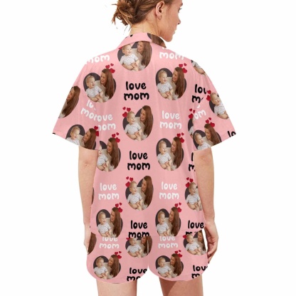 FacePajamas Pajama [Special Sale] Custom Photo Love MOM Women's V-Neck Short Pajama Set Mother's Day & Birthday Gift