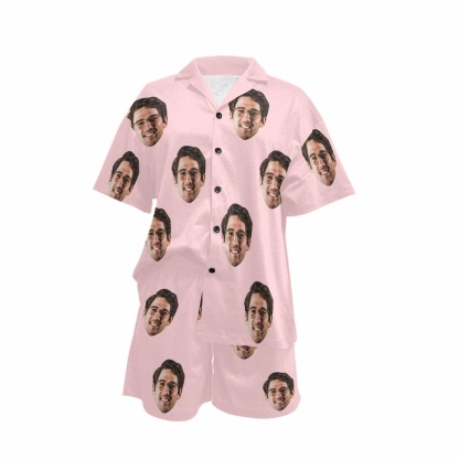 FacePajamas Pajama [Special Sale] Custom Photo Love MOM Women's V-Neck Short Pajama Set Mother's Day & Birthday Gift