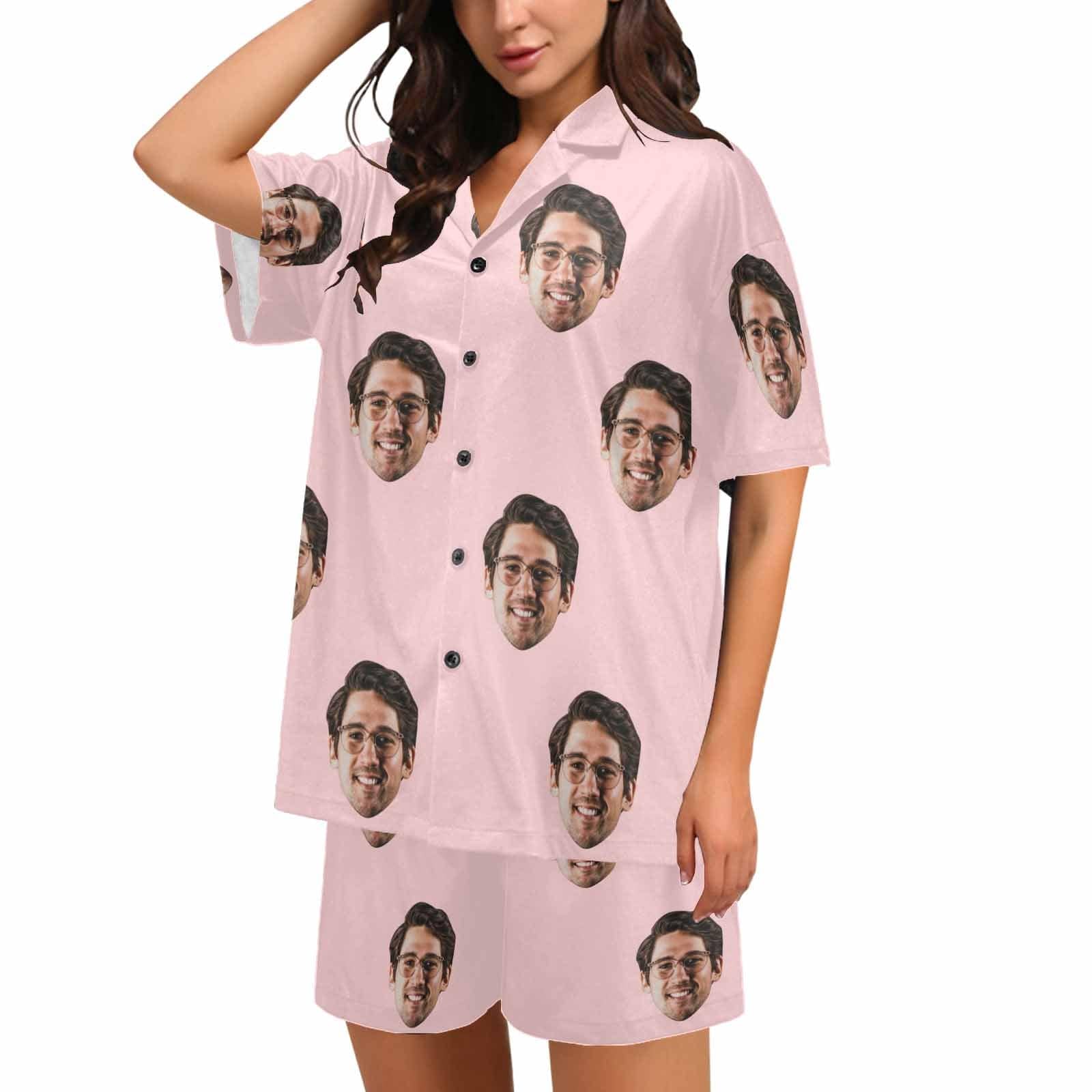 FacePajamas Pajama [Special Sale] Custom Photo Love MOM Women's V-Neck Short Pajama Set Mother's Day & Birthday Gift