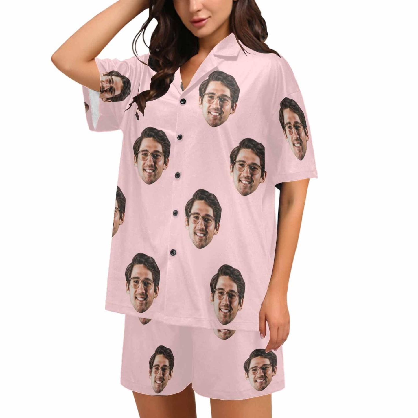 FacePajamas Pajama [Special Sale] Custom Photo Love MOM Women's V-Neck Short Pajama Set Mother's Day & Birthday Gift