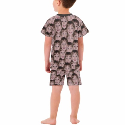 FacePajamas Pajamas #Holiday Special Pajamas #Father's Day #Parent Child Clothing-Custom Face Seamless Crew Neck Short Pajama Set For Holiday Gift