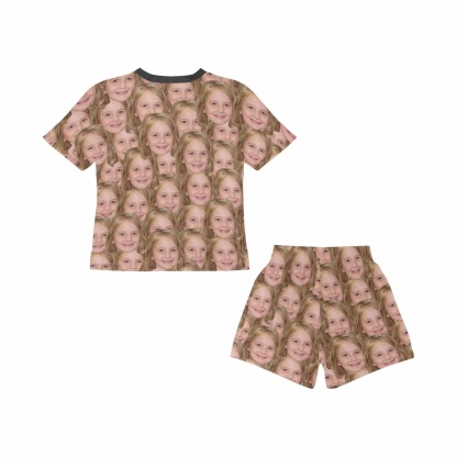 FacePajamas Pajamas #Holiday Special Pajamas #Father's Day #Parent Child Clothing-Custom Face Seamless Crew Neck Short Pajama Set For Holiday Gift