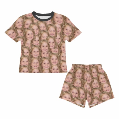 FacePajamas Pajamas #Holiday Special Pajamas #Father's Day #Parent Child Clothing-Custom Face Seamless Crew Neck Short Pajama Set For Holiday Gift