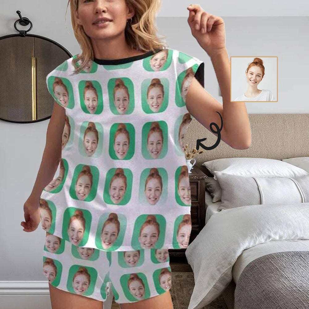 FacePajamas Pajama Style 2 / S Custom Face Pajamas Colorful Lattice Sleepwear For Her Personalized Women's Short Pajama Set