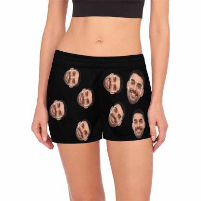 FacePajamas Pajama Shirt&Pants Style A / S Custom Face Women's Pajama Shorts Personalized Black Background Sleepwear Shorts