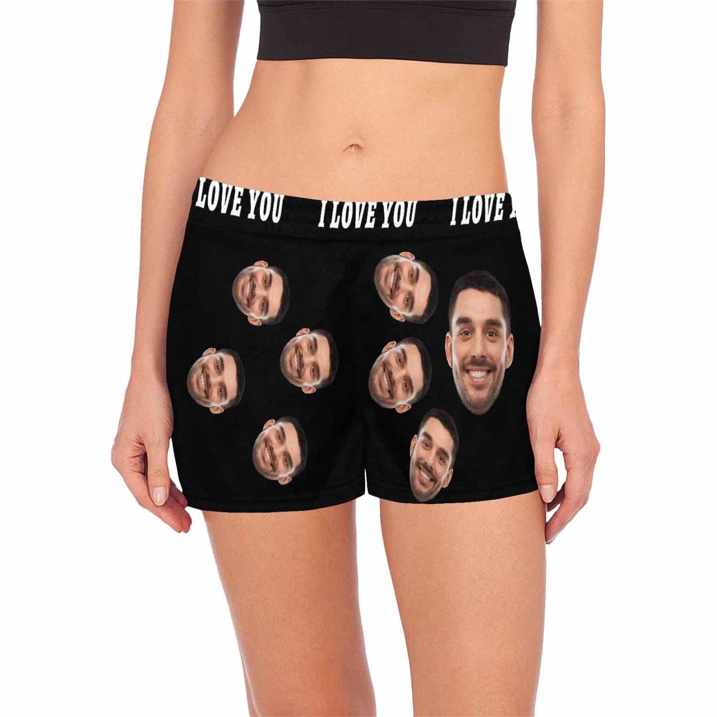 FacePajamas Pajama Shirt&Pants Style B / S Custom Face Women's Pajama Shorts Personalized Black Background Sleepwear Shorts