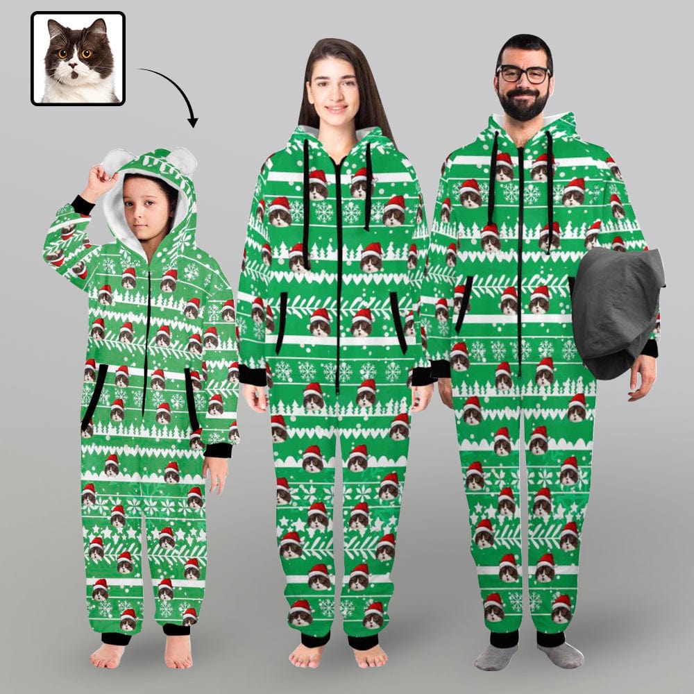 FacePajamas Pajama Adult Onesie [Thick Soft Fabric] Funny Flannel Fleece Adult Onesie Pajamas Custom Face Christmas Jumpsuit Homewear