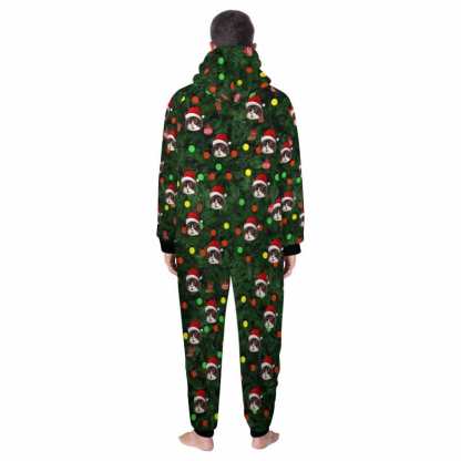 FacePajamas Pajama Adult Onesie [Thick Soft Fabric] Funny Flannel Fleece Adult Onesie Pajamas Custom Face Christmas Tree Lights Printed Jumpsuit Homewear