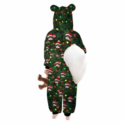 FacePajamas Pajama Adult Onesie [Thick Soft Fabric] Funny Flannel Fleece Adult Onesie Pajamas Custom Face Christmas Tree Lights Printed Jumpsuit Homewear