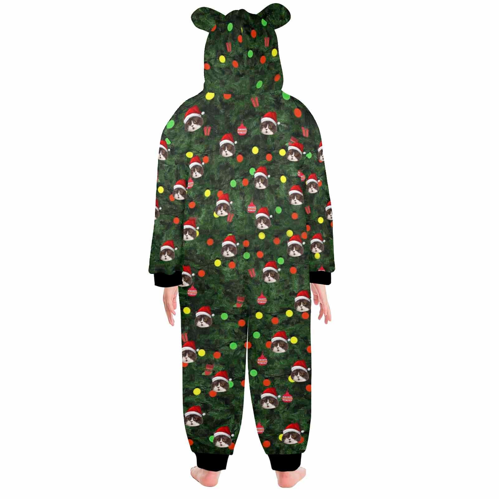 FacePajamas Pajama Adult Onesie [Thick Soft Fabric] Funny Flannel Fleece Adult Onesie Pajamas Custom Face Christmas Tree Lights Printed Jumpsuit Homewear
