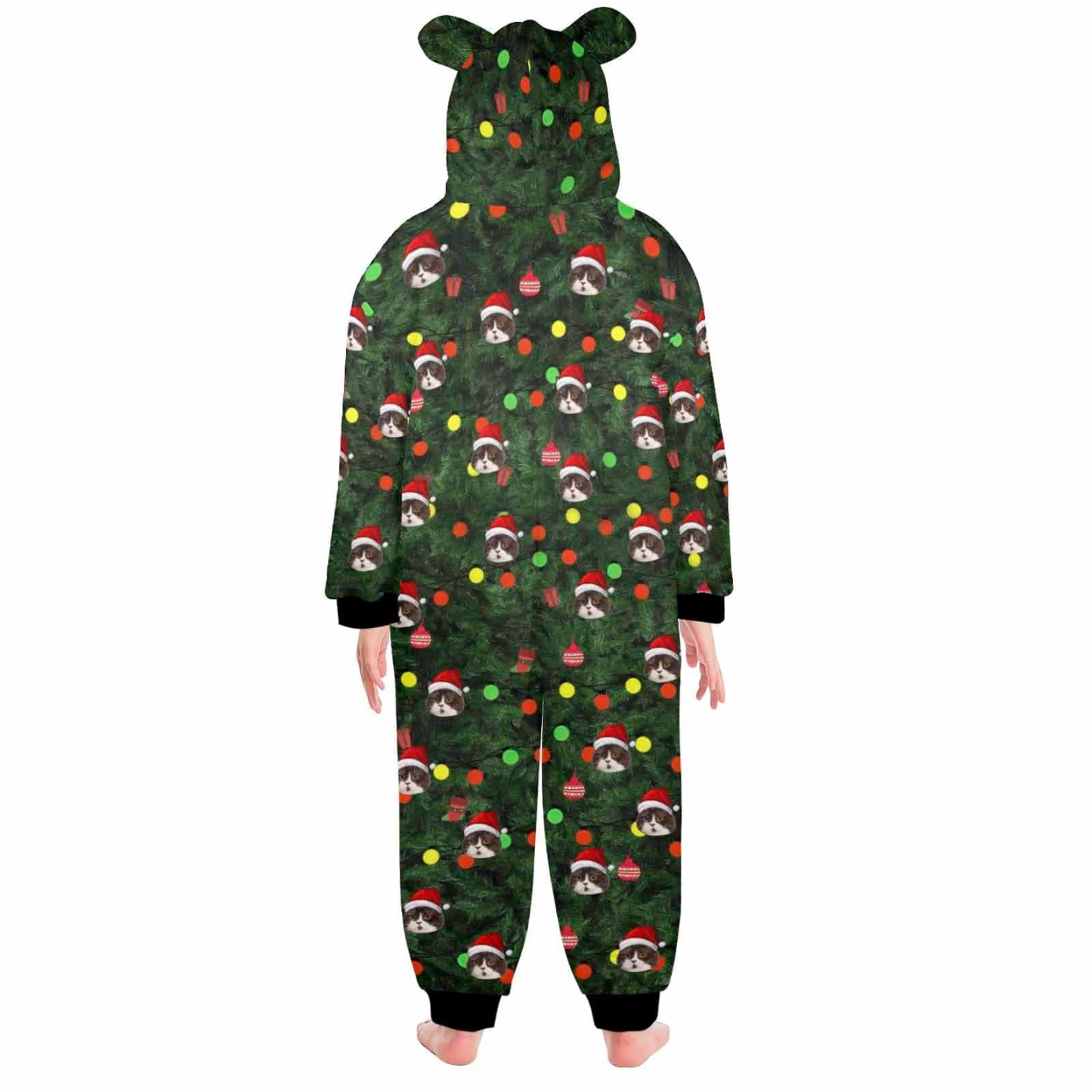 FacePajamas Pajama Adult Onesie [Thick Soft Fabric] Funny Flannel Fleece Adult Onesie Pajamas Custom Face Christmas Tree Lights Printed Jumpsuit Homewear