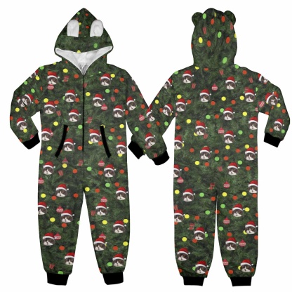 FacePajamas Pajama Adult Onesie [Thick Soft Fabric] Funny Flannel Fleece Adult Onesie Pajamas Custom Face Christmas Tree Lights Printed Jumpsuit Homewear