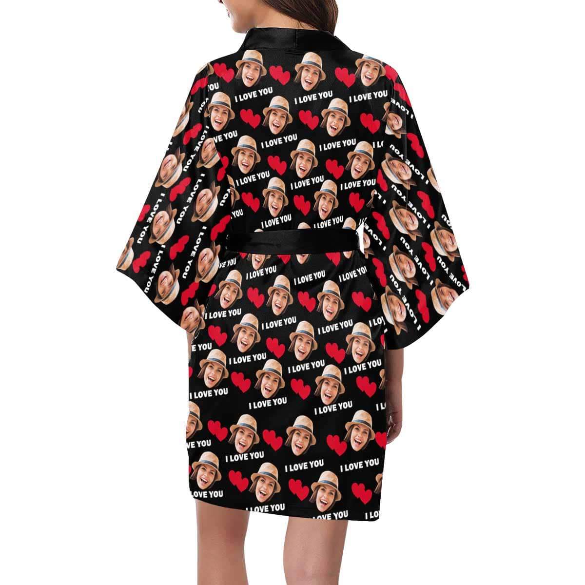 FacePajamas Pajama Custom Face I Love You Women's Summer Short Nightwear Personalized Photo Pajamas Kimono Robe