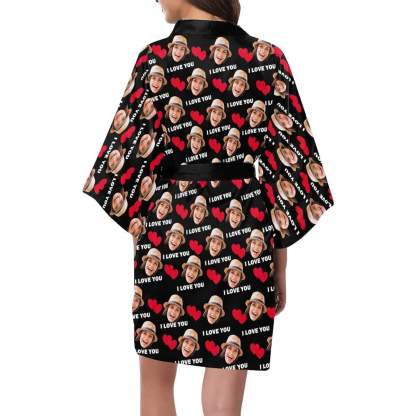 FacePajamas Pajama Custom Face I Love You Women's Summer Short Nightwear Personalized Photo Pajamas Kimono Robe