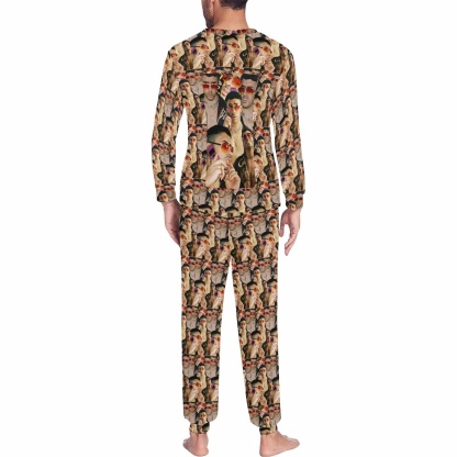 FacePajamas Pajama [TikTok Hot Selling] Custom Photo BAD BUNNY Same Style Men's Pajamas Personalized Photo Crewneck Long Pajama Set