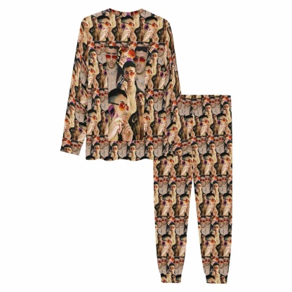 FacePajamas Pajama [TikTok Hot Selling] Custom Photo BAD BUNNY Same Style Men's Pajamas Personalized Photo Crewneck Long Pajama Set