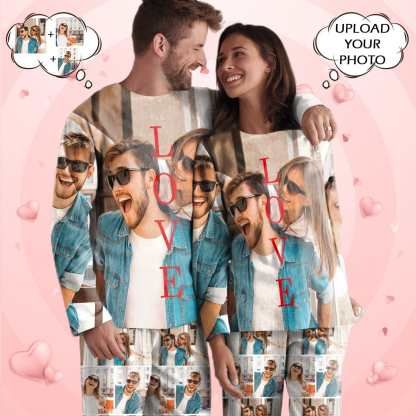 FacePajamas Pajama [TikTok Hot selling] Custom Photo Valentine's Day Sleepwear Personalized Slumber Party Couple Matching Pajamas
