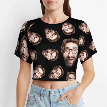 FacePajamas Womens Short Set-SDS Tops / S Custom Women's Short Sleeved Navel Exposed Sleepwear Black Personalized Seamless Face Sleepwear Shorts