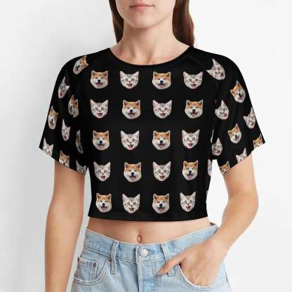 FacePajamas Womens Short Set-SDS Tops / S Custom Women's Short Sleeved Navel Exposed Sleepwear Pet Face Cat Dog Personalized Seamless Face Sleepwear Shorts