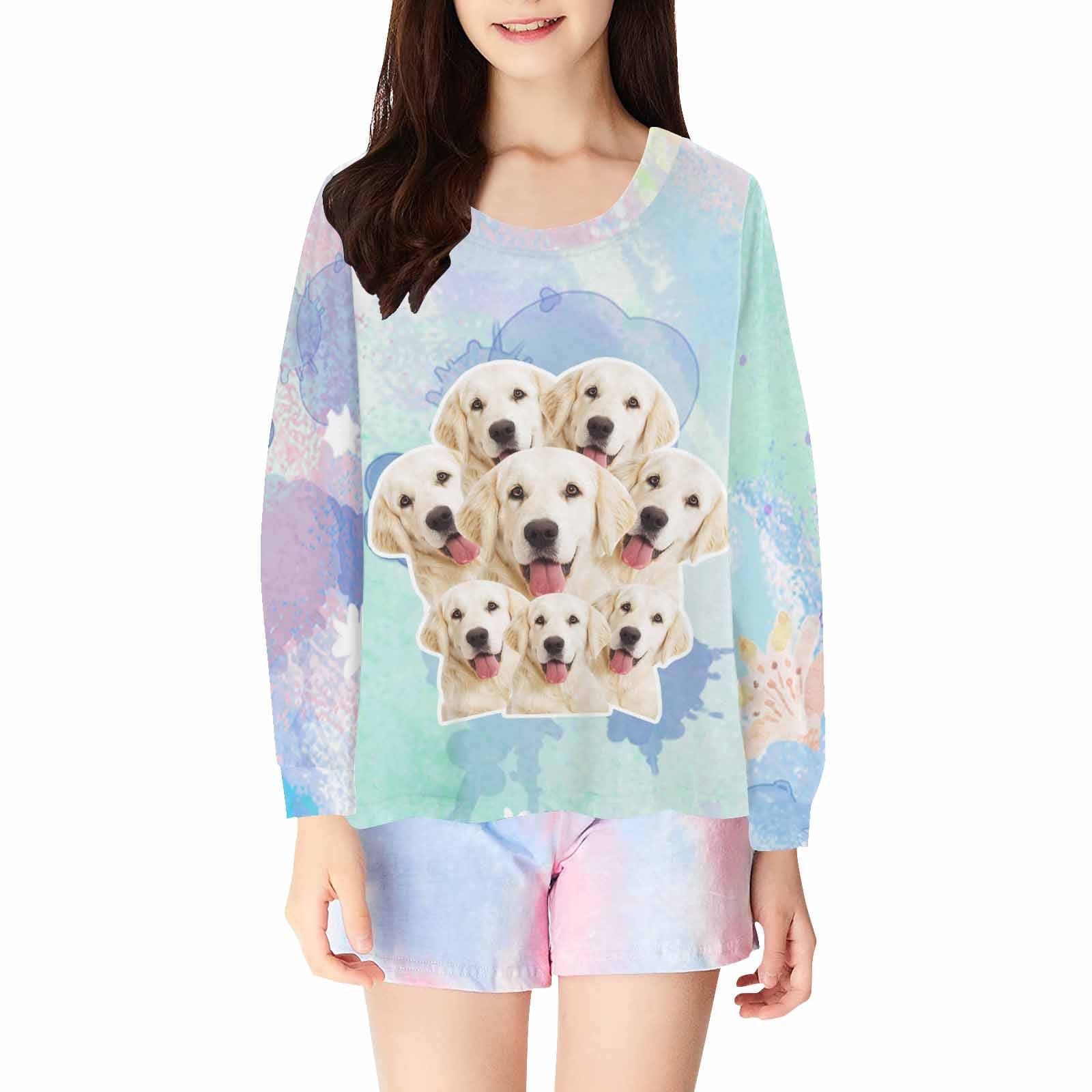FacePajamas Pajama Shirt&Pants Tops / XS Custom Face Kids' All Over Print Pajama Top & Trousers Dog Face Personalized Long Pajama Set