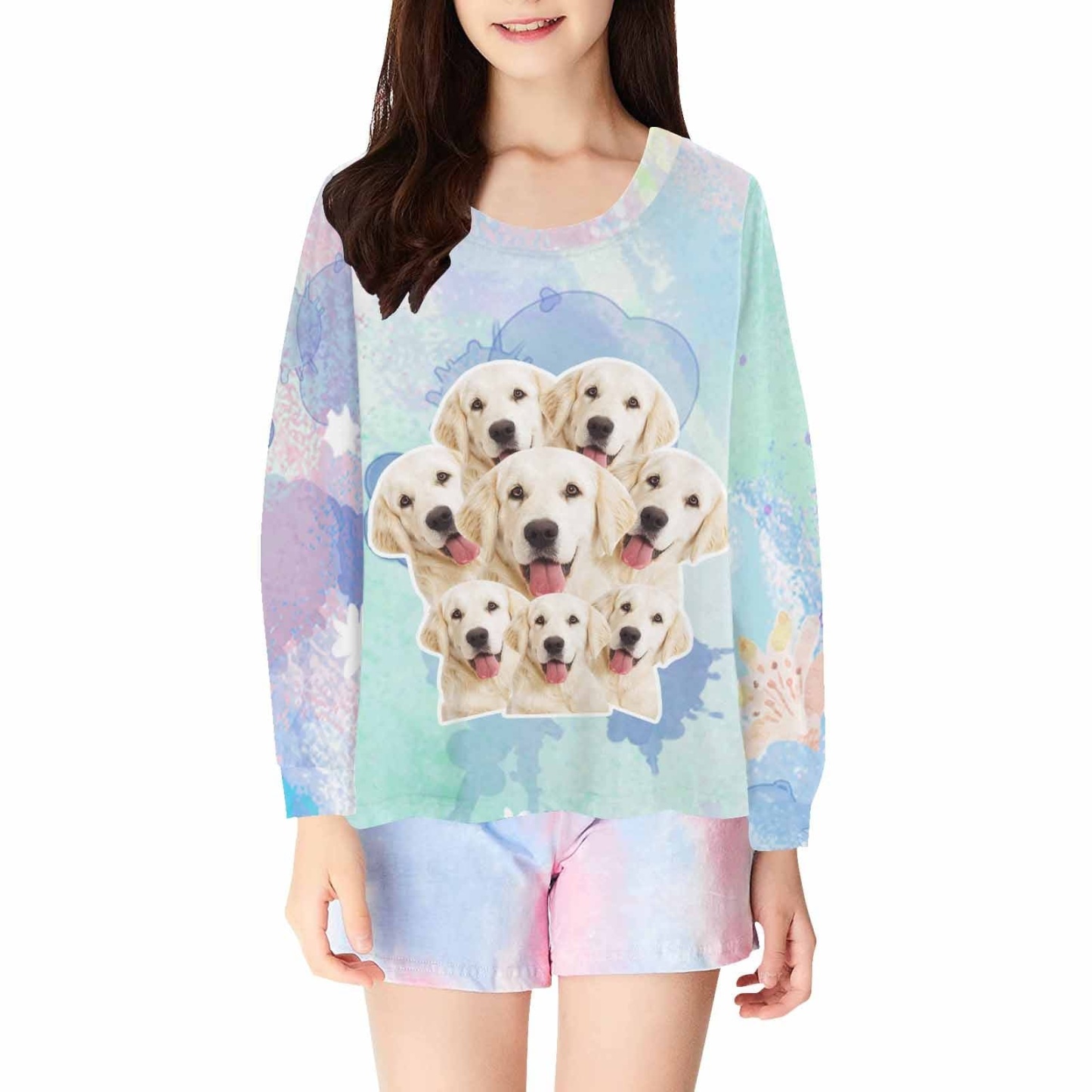 FacePajamas Pajama Shirt&Pants Tops / XS Custom Face Kids' All Over Print Pajama Top & Trousers Dog Face Personalized Long Pajama Set