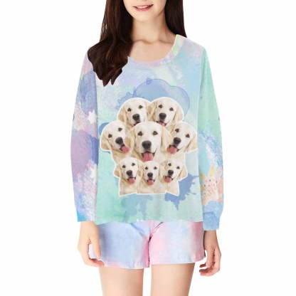 FacePajamas Pajama Shirt&Pants Tops / XS Custom Face Kids' All Over Print Pajama Top & Trousers Dog Face Personalized Long Pajama Set