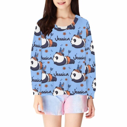 FacePajamas Pajama Shirt&Pants Tops / XS Custom Name Kids' All Over Print Pajama Top & Trousers Blue Design Personalized Long Pajama Set