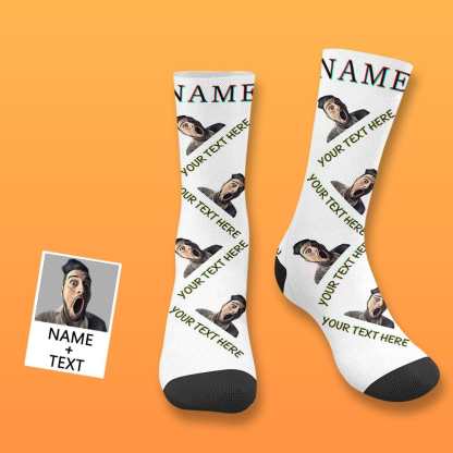 FacePajamas Sublimated Crew Socks White Custom Face&Name&Text Socks Personalized Black White Sublimated Crew Socks Unisex Gift for Men Women