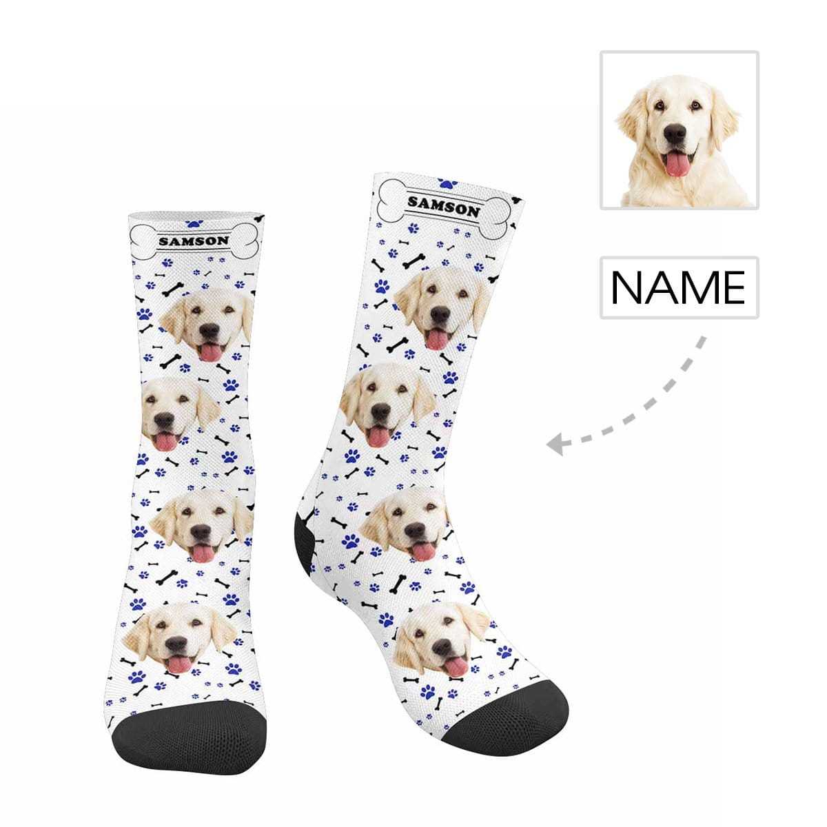 FacePajamas Sublimated Crew Socks White Personalized Pet Photo Socks Custom Face&Name Printed Socks I Love My Pet Sublimated Crew Socks