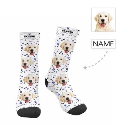 FacePajamas Sublimated Crew Socks White Personalized Pet Photo Socks Custom Face&Name Printed Socks I Love My Pet Sublimated Crew Socks