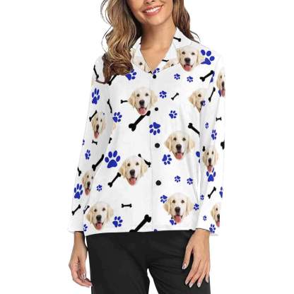 FacePajamas Pajama White Shirt / XS Custom Photo My Pet Dog Sleepwear Personalized Women's Slumber Party Long Pajama Shirt&Pants
